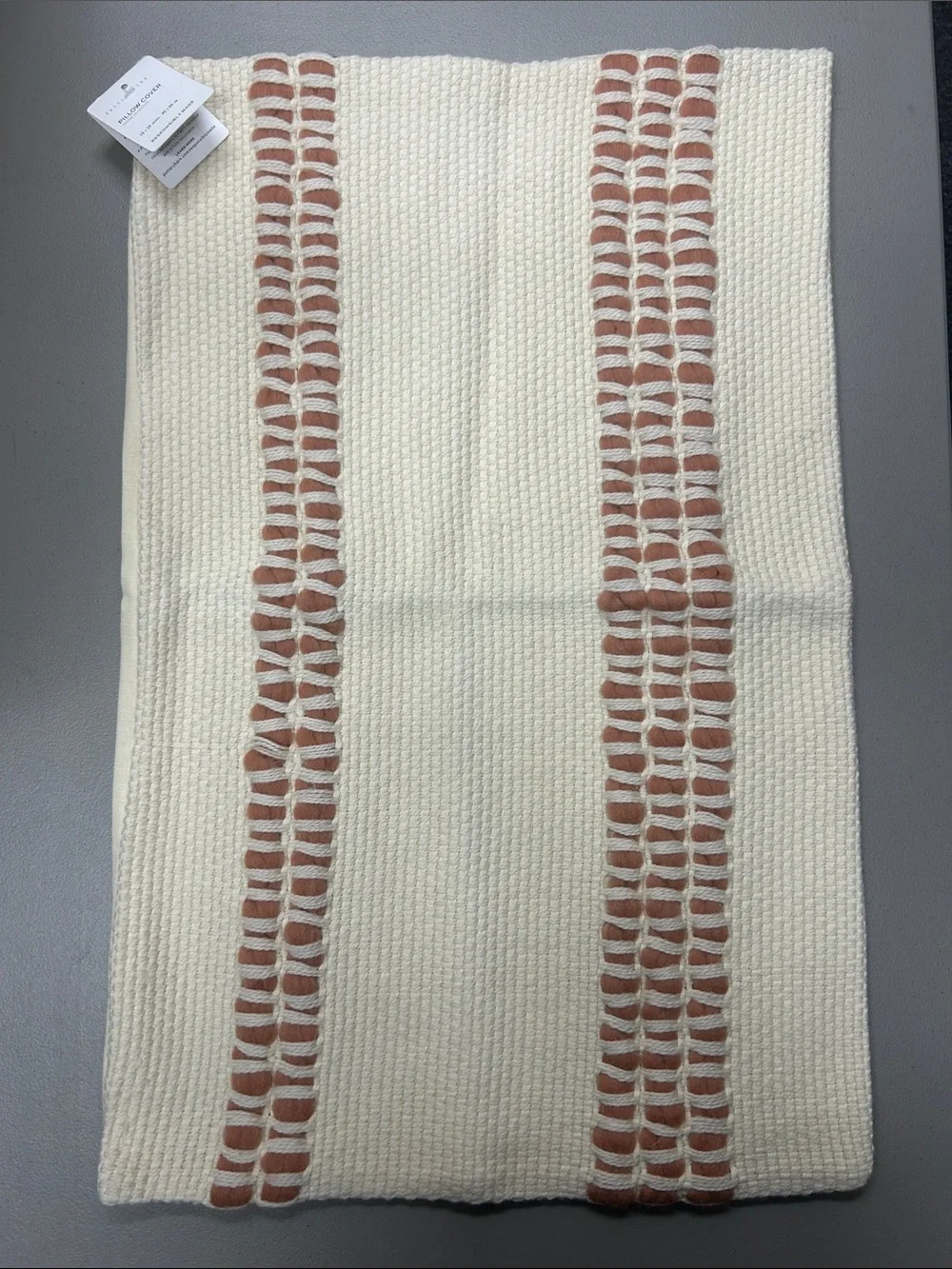 Pottery Barn Reed Striped Lumbar Pillow Cover Woven Ladder Stitch Accent